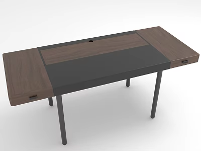 Modern Wooden Desk With Black Tabletop Metal Legs And Side Drawers 3d model