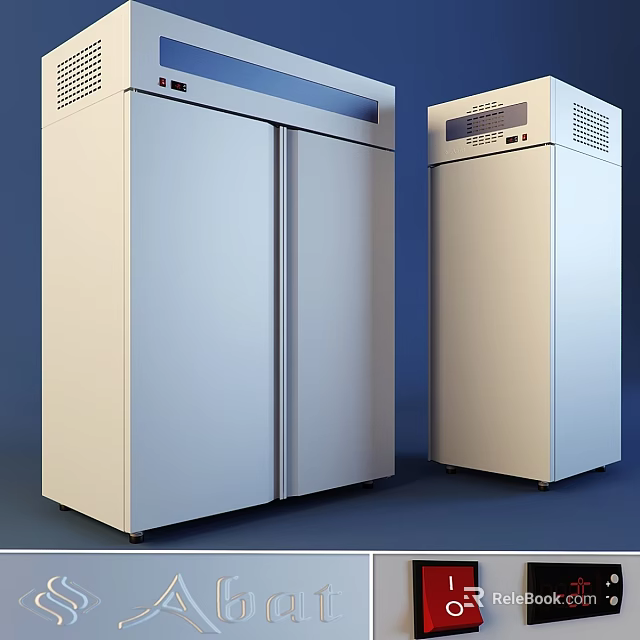 Upright Refrigerator Freezer Units In White With Sleek Design And Control Panels 3d model 