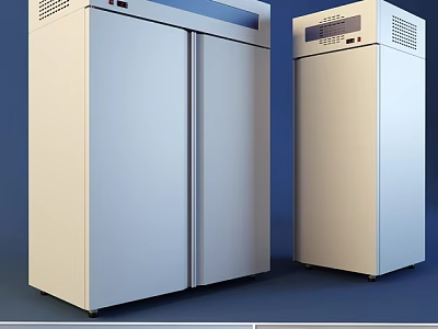 Upright Refrigerator Freezer Units In White With Sleek Design And Control Panels 3d model