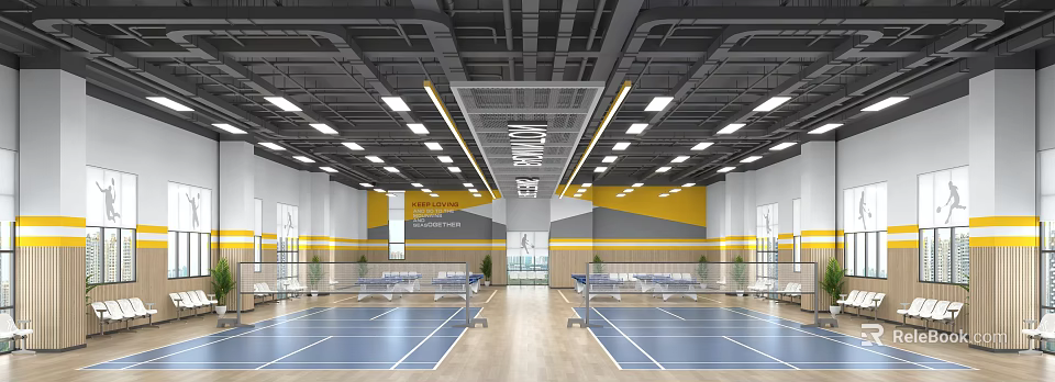 Modern Fitness Gym Interior Featuring Spacious Workout Zones And Training Equipment 3d model 