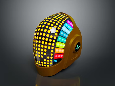 Futuristic Weapon with Orange Body Featuring Yellow Dots Colorful Stripes and Green Logo Design 3d model