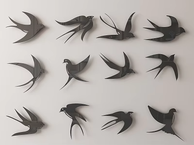 Multiple Black Swallow Shaped Wall Decor for Modern Home Interiors 3d model