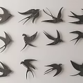 Multiple Black Swallow Shaped Wall Decor for Modern Home Interiors 3d model