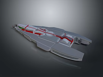 Futuristic Sci Fi Spaceship Model With Gray Body Red Accent Stripes And Streamlined Design 3d model