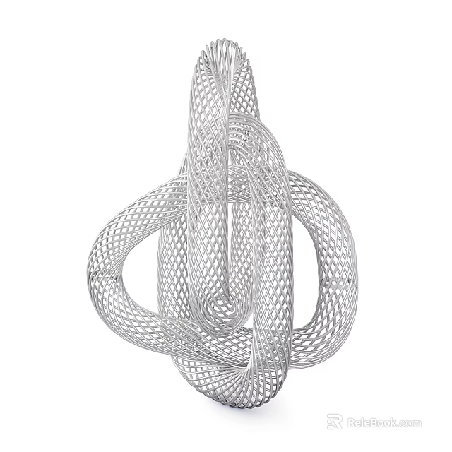 Artistic Modern Silver Sculpture Featuring Intricate Intertwined Wire Mesh Knot Design 3d model 