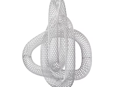 Artistic Modern Silver Sculpture Featuring Intricate Intertwined Wire Mesh Knot Design 3d model