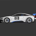 White BMW Sports Car With Black Roof Blue Accents Rear Spoiler And Illuminated Interior
