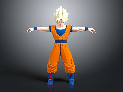 Game Anime Character 3D Model With Blonde Hair Orange Outfit And Blue Accessories Standing Pose 3d model