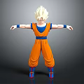 Game Anime Character 3D Model With Blonde Hair Orange Outfit And Blue Accessories Standing Pose