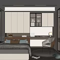 Modern Tatami Bedroom Interior Design With Bed Cabinet Desk Chair And Window Blinds