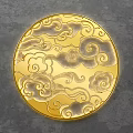 Golden Circular Sculpture Carving With Intricate Cloud Patterns And Fine Texture 3d model