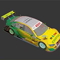 Yellow Green Audi Racing Car With BOSCH SCHAEFFLER Logos And German Flag Design