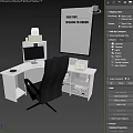 Modern White Curved Desk and Black Leather Chair Set with Computer Desk Lamp and Stationery