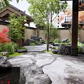 Japanese Karesansui Zen Garden With Raked Gravel Stone Pathway Rock Formations And Stone Lantern