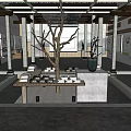 Traditional Exhibition Hall Interior With Courtyard Layout Columns Tree Branch Decoration And Glass Roof