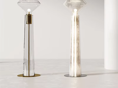 Two Modern Floor Lamps With Sleek Metal And Glass Tall Cylindrical Design And Round Base 3d model