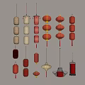 Traditional Colorful Lanterns Hanging On Wall With Various Styles And Shapes
