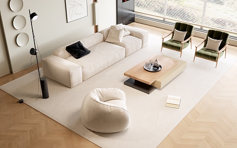 Modern Sofa Coffee Table Combination Cream Sofa Combination 3d model