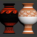 Two Carved Sculpture Vases With Black Red And White Copper Decorative Patterns