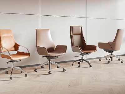 Modern Leather Office Chairs in Orange Brown with Swivel Metal Base and Wheels 3d model