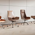 Modern Leather Office Chairs in Orange Brown with Swivel Metal Base and Wheels