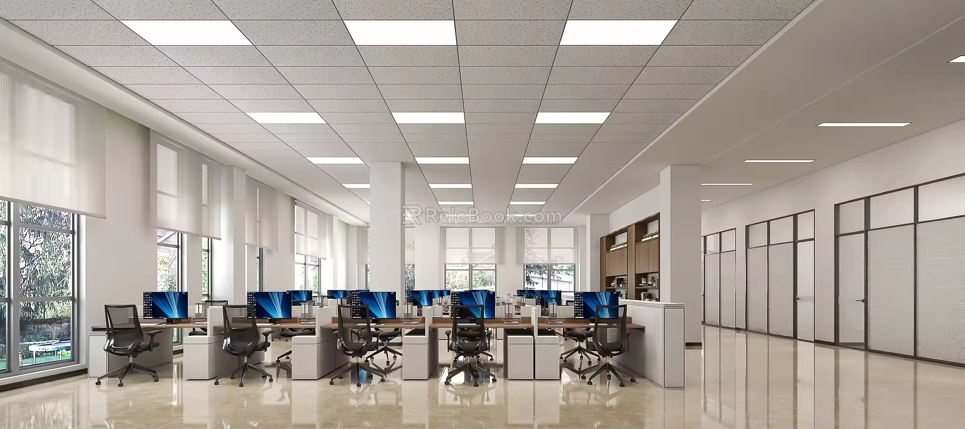 Open office in modern public office area 3d model