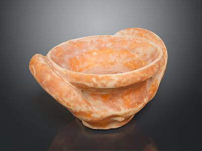 Textured Orange Bowl Shaped Sculpture Carving With Curved Edges And Dark Background 3d model