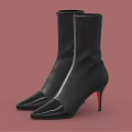 Black Leather High Heel Ankle Boots With Red Heels And Pointed Toe Zipper Design