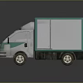Small White And Green Delivery Truck With Enclosed Cargo Box Front Cabin And Compact Design