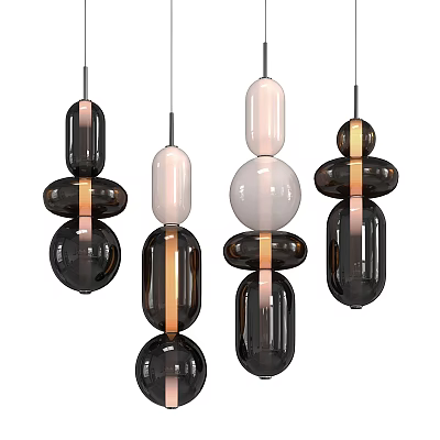 Modern Layered Pendant Lights With Glass Orbs And Metallic Accents In Black White And Clear 3d model
