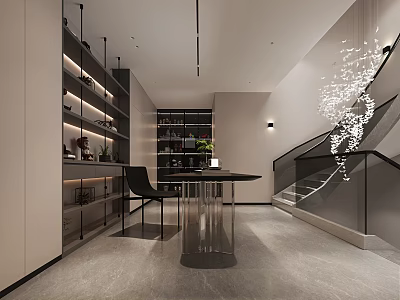 Modern Minimalist Study Room With Bookcases And Table 3d model