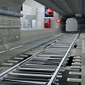 Subway Tunnel Interior With Railway Track Platform Concrete Walls Billboard And No Entry Sign