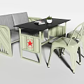 Light Green Public Chair Set With Black Table Red Star Cabinet And Metal Frame