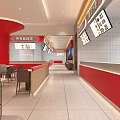 Modern Restaurant Interior With Wooden Elements Counter Seating Pendant Lights Red Decor And Green Plants