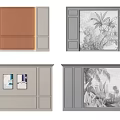 Modern Background Wall Designs With Upholstered Panels Artwork Tropical Prints And Frames 3d model