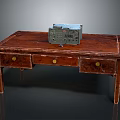 Vintage Wooden Table With Three Drawers And Old Radio On Top Surface