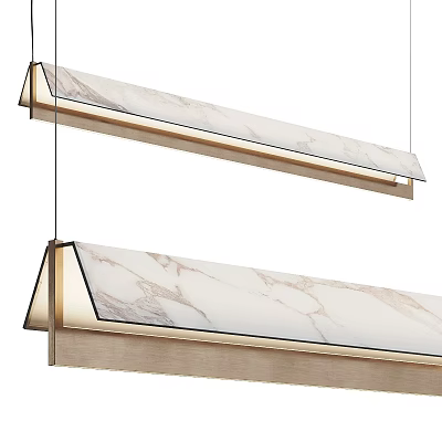 Modern Long Strip Pendant Lights With Marble Surface And Brushed Gold Metal Frame 3d model