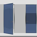 Blue Glass Doors In Modern Interior With White Wall And Open Panel