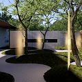 Modern Garden Landscape With Winding Path Trees Lush Greenery And Soft Lighting 3d model