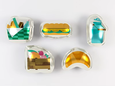 Inflatable Decorations with Transparent Various Shapes and Colorful Patterns Including Sandwich Milk Box Picnic Elements 3d model