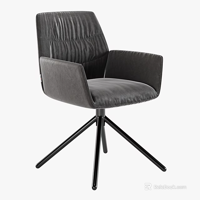Gray Velvet Upholstered Accent Chair With Pleated Backrest Armrests And Black Metal Tripod Base 3d model 