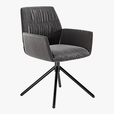 Gray Velvet Upholstered Accent Chair With Pleated Backrest Armrests And Black Metal Tripod Base 3d model