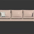 Modern Pink Three Seater Sofa with Decorative Pillow Throw Blanket Metal Legs on Reflective Floor