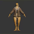 Cartoon Lizard Character Wearing Brown Jacket And Goggles With Long Tail