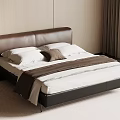 Modern Double Bed With Dark Brown Leather Headboard White Bedsheets And Blanket