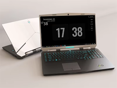 Open Laptops With Black White Design Featuring Backlit Keyboard And Screen Time 3d model
