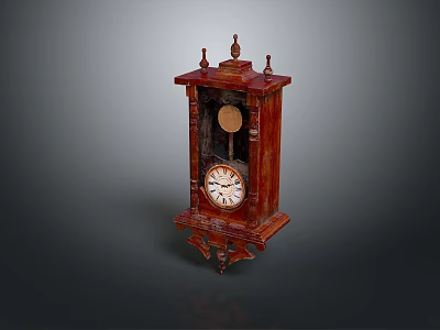 Vintage Wooden Mantel Clock With Ornate Carvings Pendulum And Round Dial 3d model