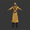 Yellow Hooded Robe Character With Gas Mask And Belt On Gray Background