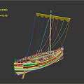 Ancient Wooden Sailing Boat Model With Mast And Ropes On