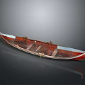 Traditional Wooden Water Transportation Boat With Red Hull Seats And Rowing Structure